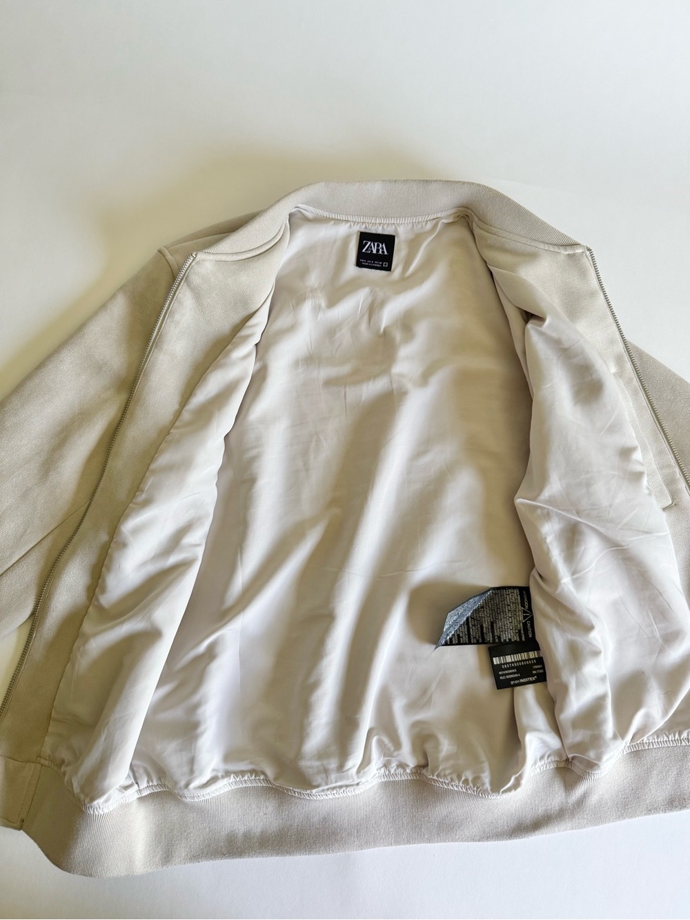 ZARA Man Faux Suede Bomber Jacket S Beige Stone Tan Minimalist Aesthetic Coat - Picture 6 of 16